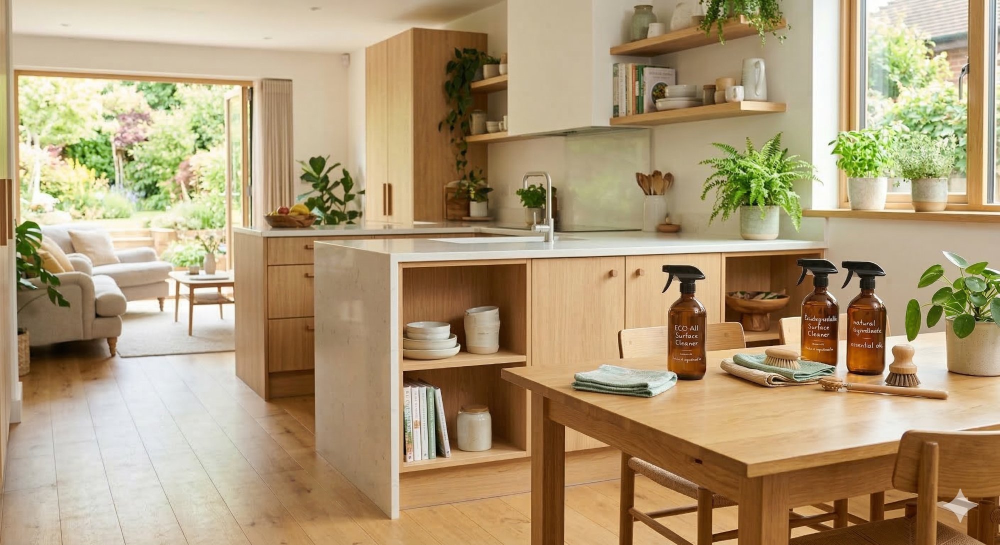 Eco-friendly cleaning products in a natural home