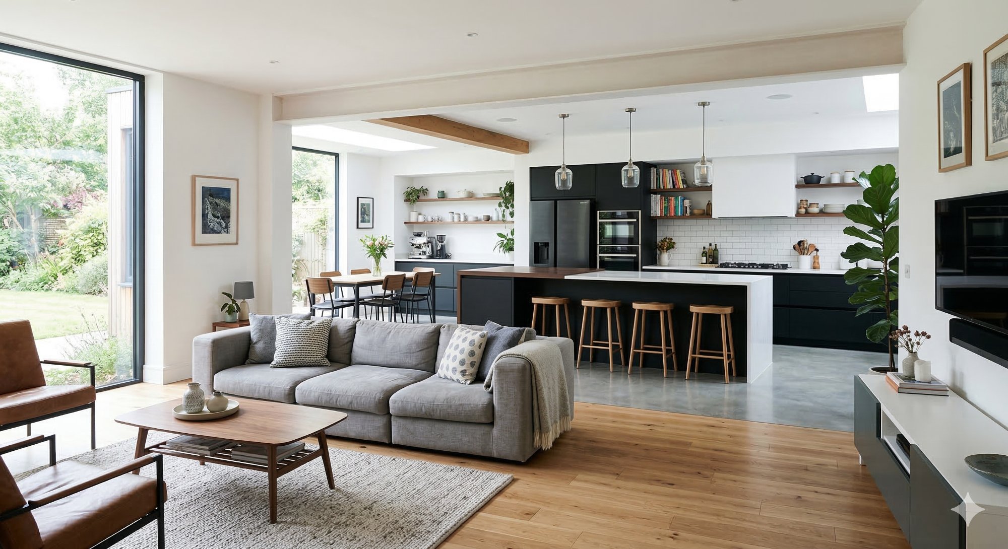 Clean modern living room residential cleaning Orange County